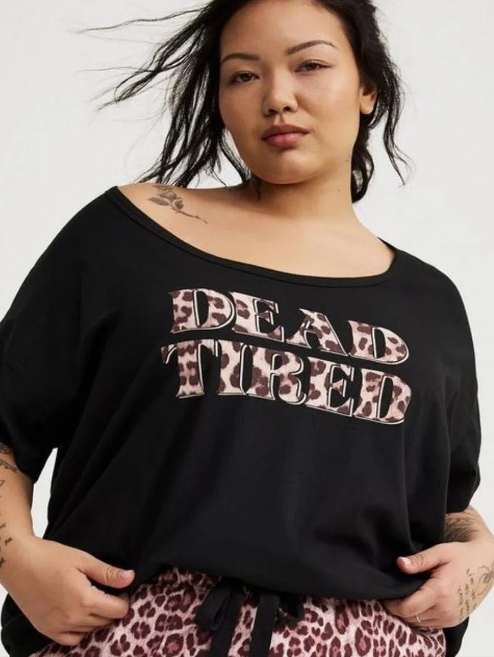 Torrid Black 'Dead Tired' Graphic Scoop Neck Top - New